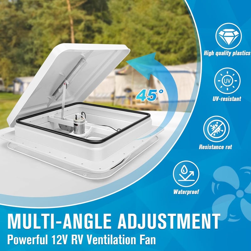 GDDGHS RV Vent Fan 14 Inch Trailer Roof Vent with 12V Fan, 14" x 14" RV Roof Vents for Trailer/Camper, Camper Vents with 6" Blades - Image 3